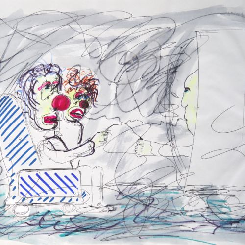 N° 706 - Mari et femme clown, devant leur télé