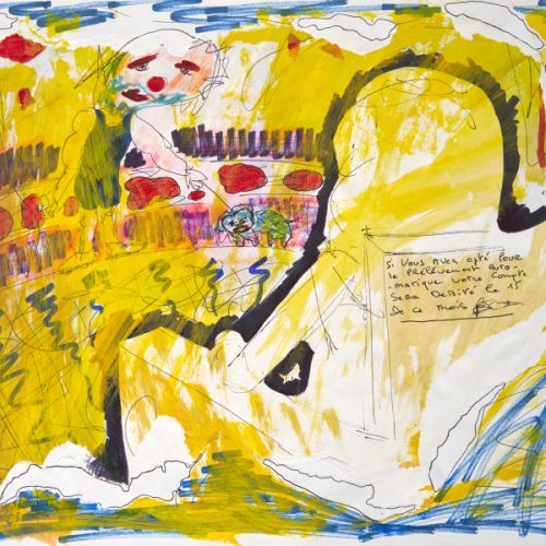 N° 756 - Clown promenant son chien, face à un spectateur