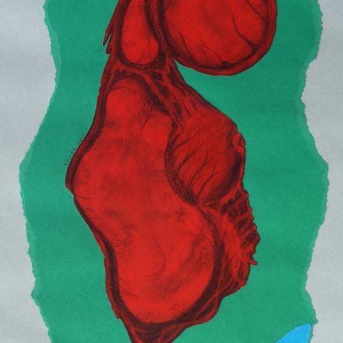 N° 221 - Fusain et collage sur papier (32 x 50 cm) 1997, (étude du corps).