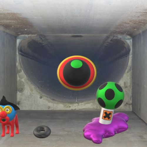 Petit chien dans un bunker