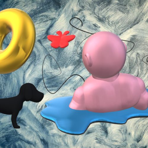 Petit chien au bord d’une piscine (Turquoise)