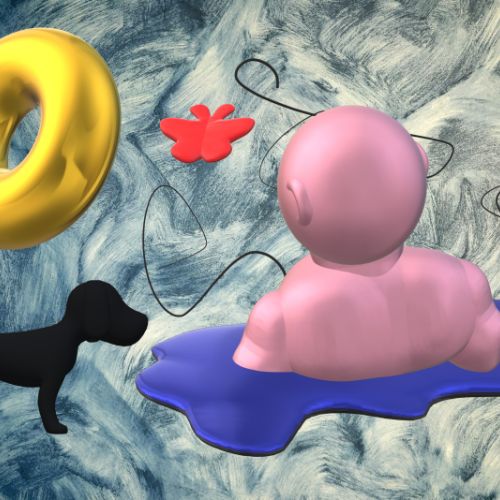 Petit chien au bord d’une piscine (Indigo)