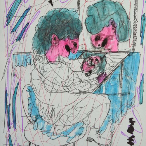 N° 524 - Paul dessine son frère jumeau - 1999 (21x29,6 cm)