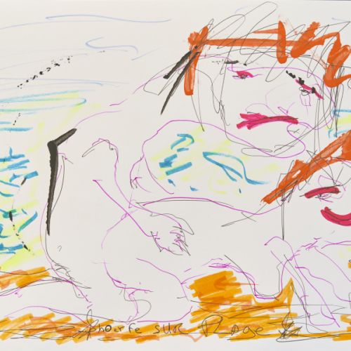 N° 673 - Homme et femme sur plage - 2000 (21x29,7 cm)