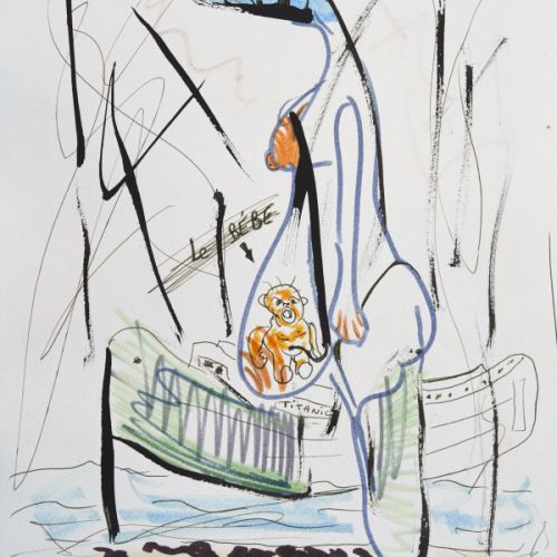 N° 559 - Femme enceinte sur plage - 2000 (28,4x29 cm) 13/01/2000