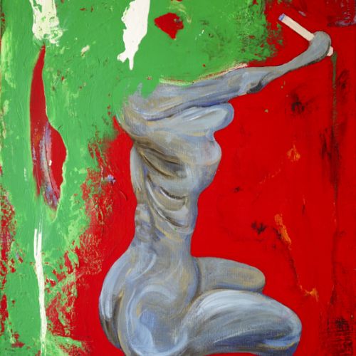 N° 336 - Femme sous un arbre écrivant - Acryl sur toile - 61 x 46 cm (1999)