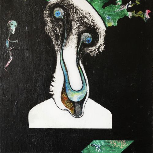 N° 15 - Auto portrait face au monde des sensations sous le regard d'un ange gardien - Acryl sur toile - (55 x 46 cm) 1995