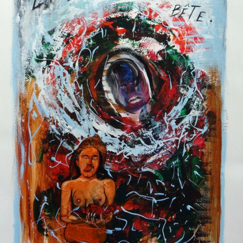 N° 308 - La belle et la bête 1 (1998) Acryl sur papier (50x65 cm).